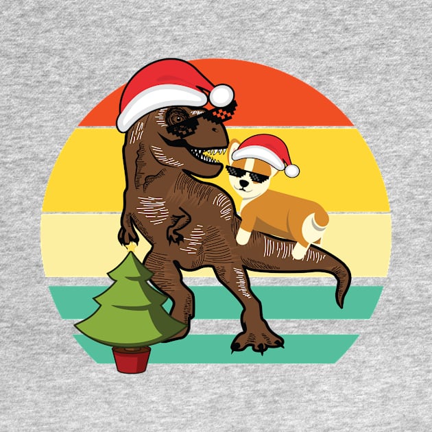 Corgi Riding T Rex with Christmas Tree by XOZ